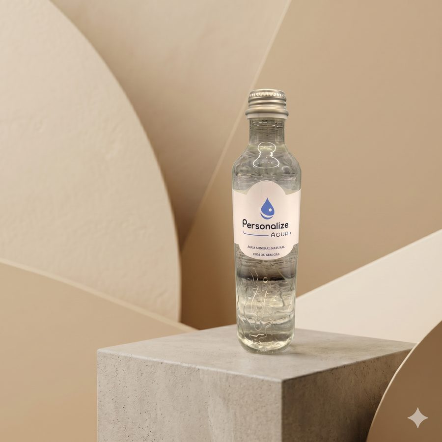 Água em vidro 300 ml - Vidro com tampa metálica · rótulo vinil adesivo