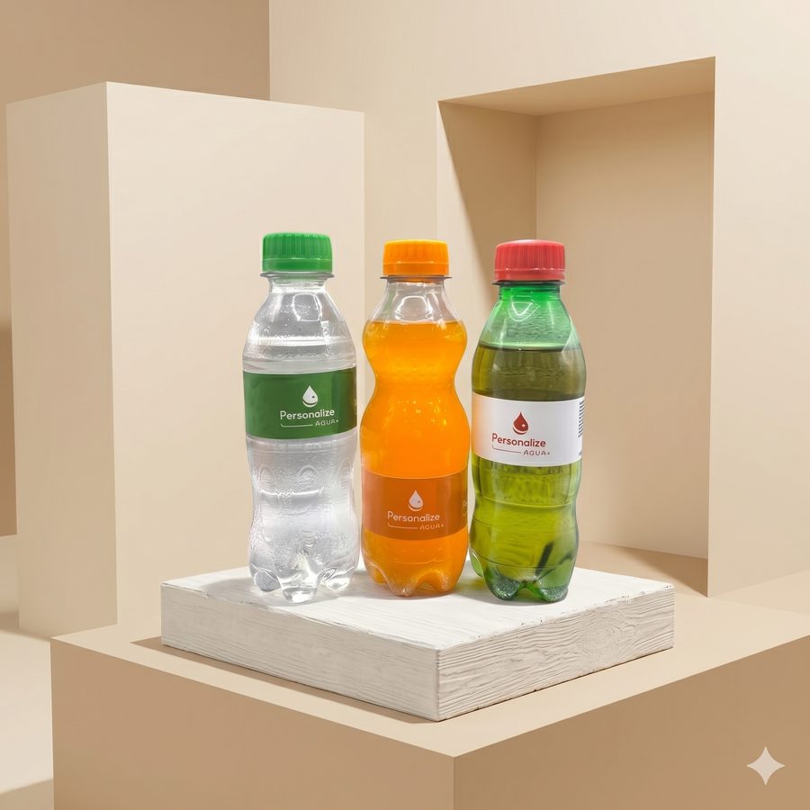 Trio de bebidas 300 ml - Água, suco e chá · rótulo vinil adesivo