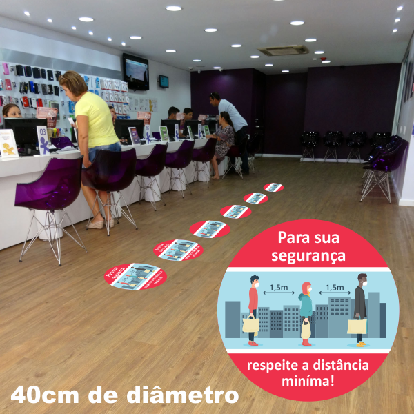 Kit distanciamento - 40 × 40 cm · vinil fosco · corte redondo