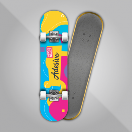 Adesivo para Shape de Skate Plástico Vinil Adesivo Brilho 84x22cm  Fundo Branco Leitoso e Corte Reto 