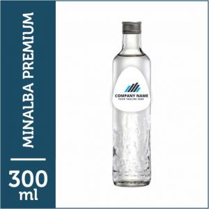 ÁGUA MINERAL PERSONALIZADA MINALBA PREMIUM 300ml sem gás (Vidro) Garrafa Pet   Rótulo vinil adesivo  